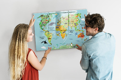 Tableau magnétique effaçable Carte du monde avec emplacements de photos