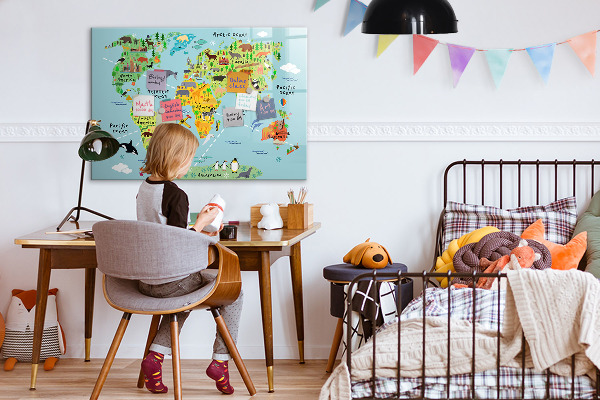 Tableau magnétique effaçable Carte du monde avec emplacements de photos