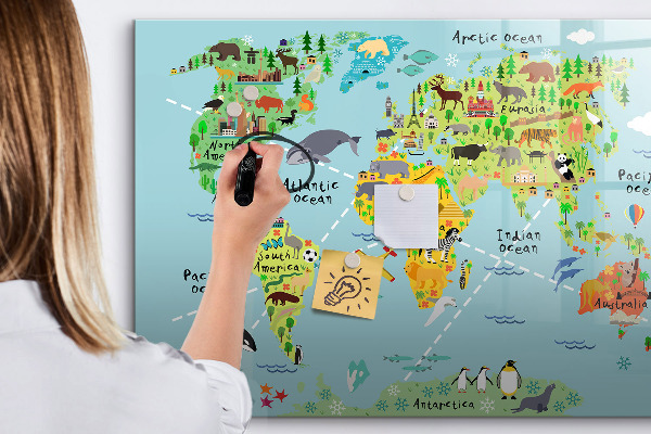Tableau magnétique effaçable Carte du monde avec emplacements de photos