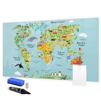 Tableau magnétique effaçable Carte du monde avec emplacements de photos