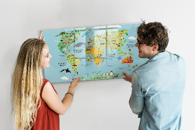 Tableau magnétique effaçable Carte du monde avec emplacements de photos