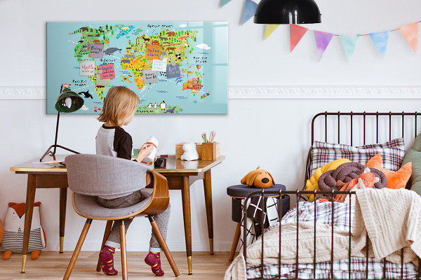 Tableau magnétique effaçable Carte du monde avec emplacements de photos