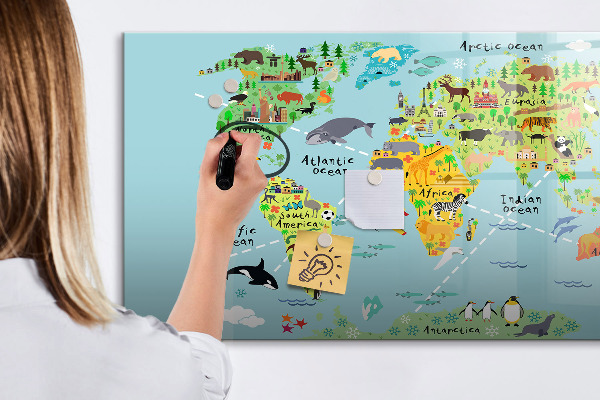 Tableau magnétique effaçable Carte du monde avec emplacements de photos