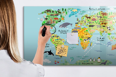 Tableau magnétique effaçable Carte du monde avec emplacements de photos