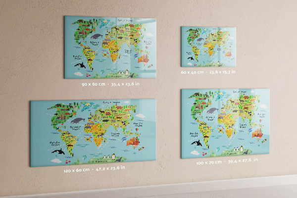 Tableau magnétique effaçable Carte du monde avec emplacements de photos