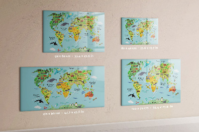 Tableau magnétique effaçable Carte du monde avec emplacements de photos