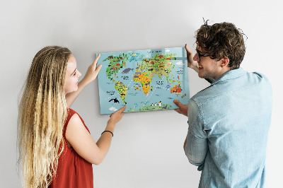 Tableau magnétique effaçable Carte du monde avec emplacements de photos