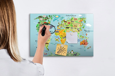 Tableau magnétique effaçable Carte du monde avec emplacements de photos