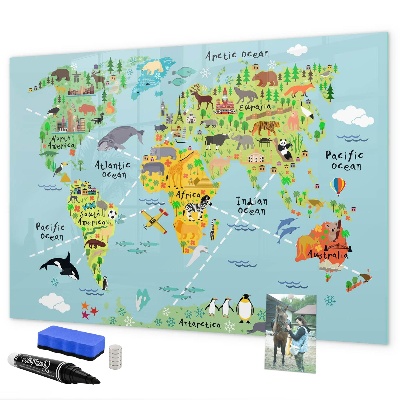Tableau magnétique effaçable Carte du monde avec emplacements de photos