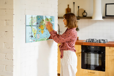 Tableau magnétique effaçable Carte du monde avec emplacements de photos