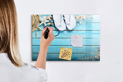 Tableau effaçable magnétique Souvenirs d'été sur un plateau coloré
