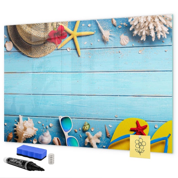 Tableau effaçable magnétique Souvenirs d'été sur fond bleu