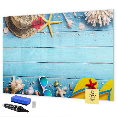 Tableau effaçable magnétique Souvenirs d'été sur fond bleu