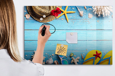 Tableau effaçable magnétique Souvenirs d'été sur fond bleu