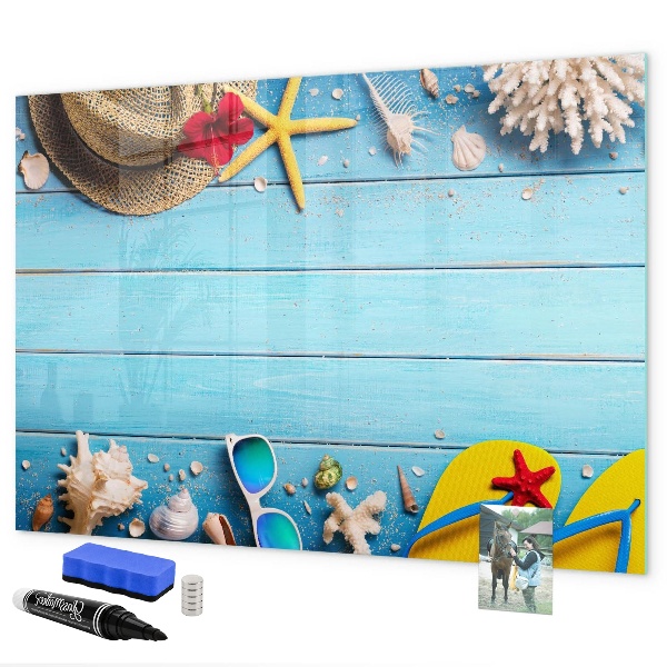 Tableau effaçable magnétique Souvenirs d'été sur fond bleu