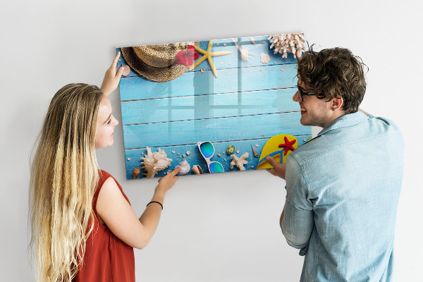 Tableau effaçable magnétique Souvenirs d'été sur fond bleu