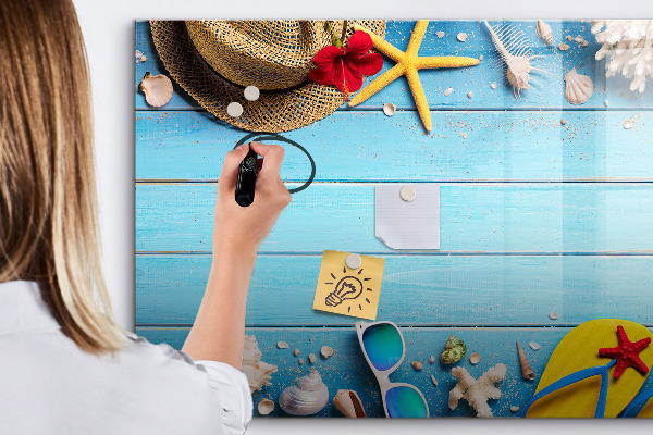 Tableau effaçable magnétique Souvenirs d'été sur fond bleu