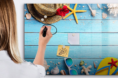 Tableau effaçable magnétique Souvenirs d'été sur fond bleu