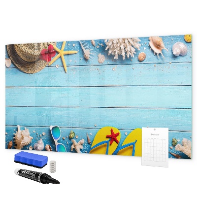 Tableau effaçable magnétique Souvenirs d'été sur fond bleu