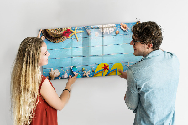 Tableau effaçable magnétique Souvenirs d'été sur fond bleu