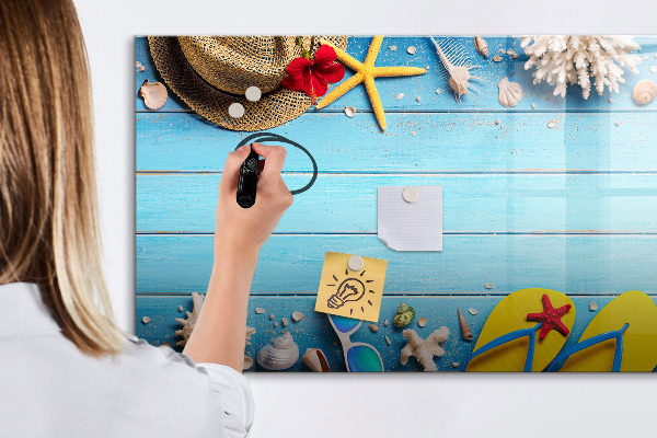 Tableau effaçable magnétique Souvenirs d'été sur fond bleu