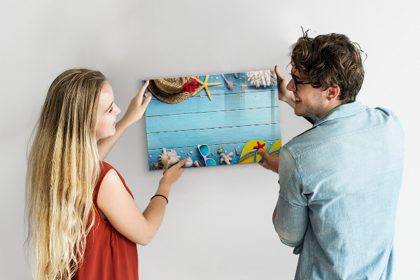 Tableau effaçable magnétique Souvenirs d'été sur fond bleu