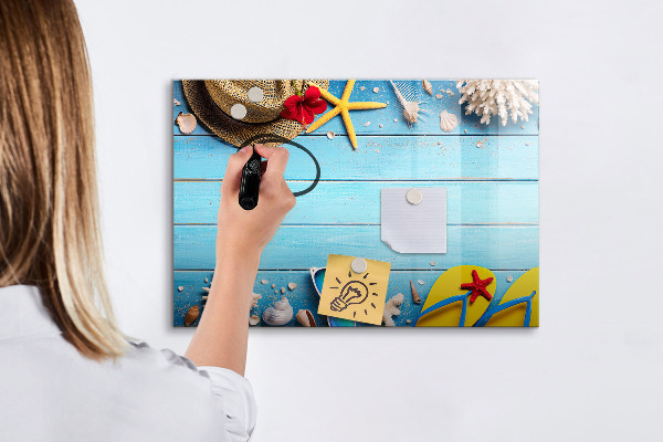 Tableau effaçable magnétique Souvenirs d'été sur fond bleu