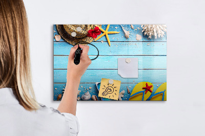 Tableau effaçable magnétique Souvenirs d'été sur fond bleu