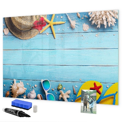 Tableau effaçable magnétique Souvenirs d'été sur fond bleu