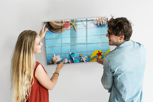 Tableau effaçable magnétique Souvenirs d'été sur fond bleu