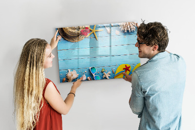 Tableau effaçable magnétique Souvenirs d'été sur fond bleu