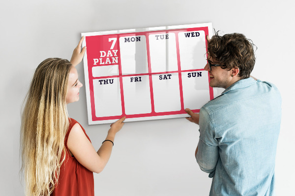 Tableau magnétique effaçable Plan hebdomadaire avec espace pour photos