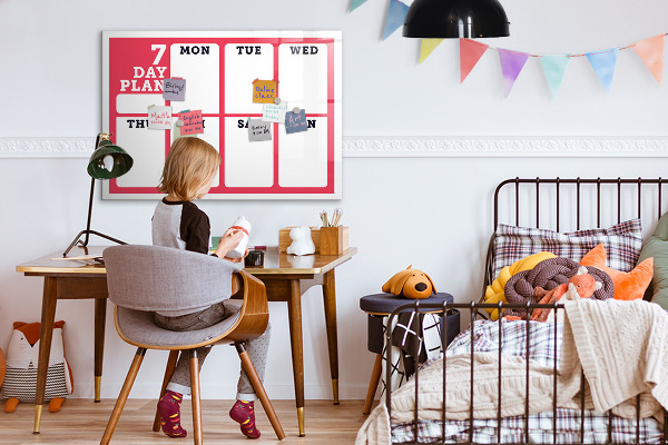 Tableau magnétique effaçable Plan hebdomadaire avec espace pour photos