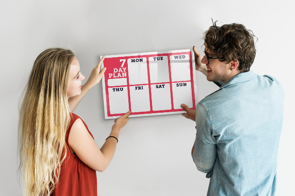 Tableau magnétique effaçable Plan hebdomadaire avec espace pour photos