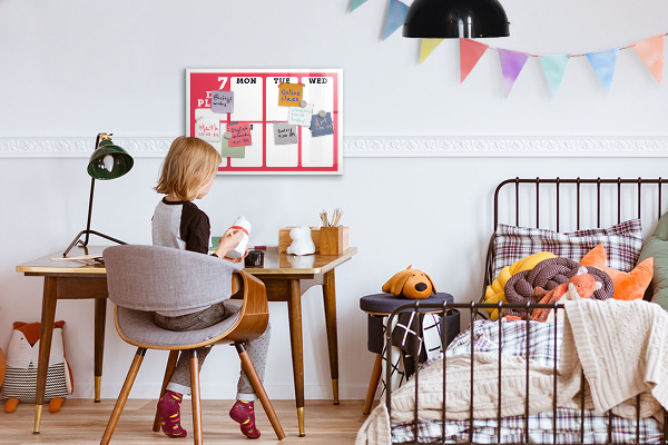 Tableau magnétique effaçable Plan hebdomadaire avec espace pour photos