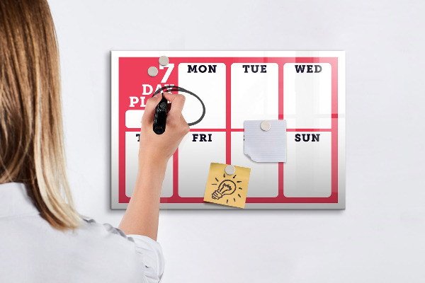 Tableau magnétique effaçable Plan hebdomadaire avec espace pour photos