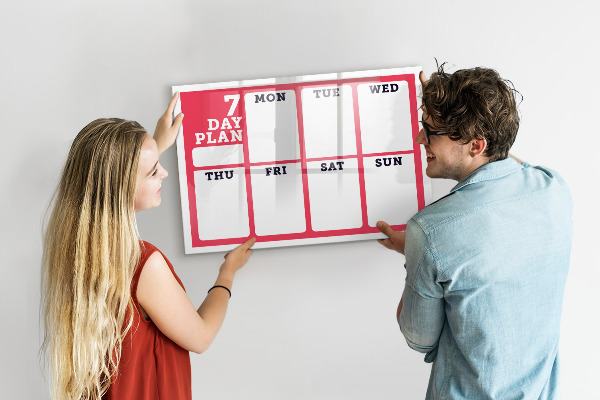Tableau magnétique effaçable Plan hebdomadaire avec espace pour photos