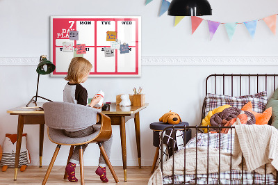 Tableau magnétique effaçable Plan hebdomadaire avec espace pour photos