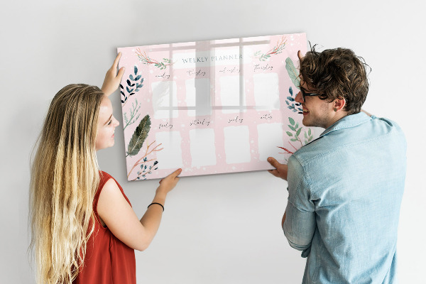 Tableau magnétique effaçable Agenda hebdomadaire avec espace pour photos