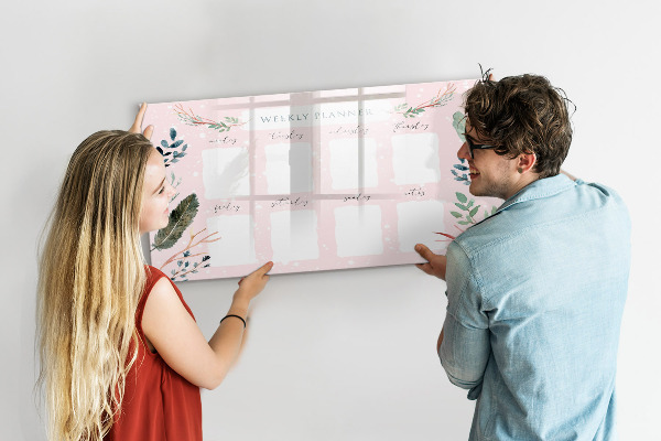 Tableau magnétique effaçable Agenda hebdomadaire avec espace pour photos