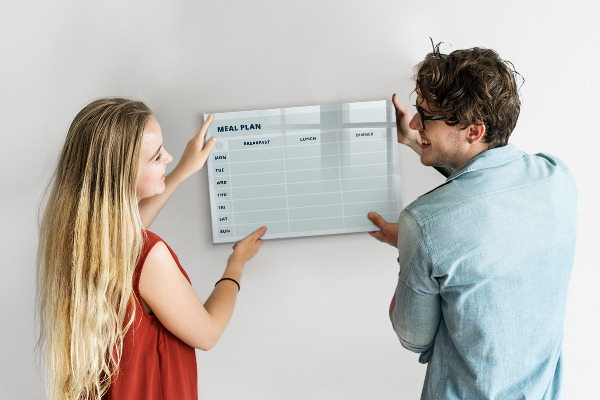 Tableau magnétique effaçable Plan de repas avec espace pour photos