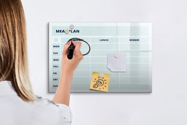 Tableau magnétique effaçable Plan de repas avec espace pour photos