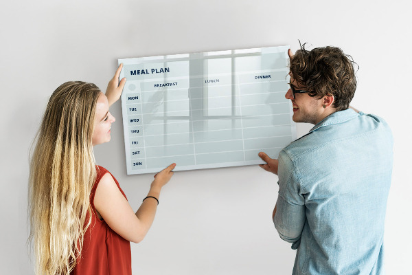 Tableau magnétique effaçable Plan de repas avec espace pour photos