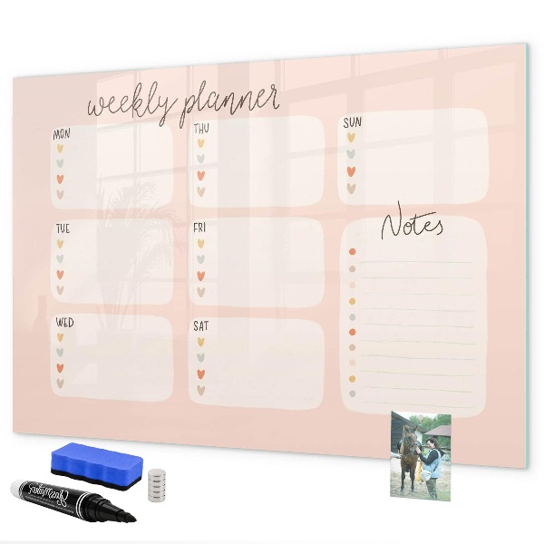Tableau effaçable magnétique Agenda hebdomadaire avec espace pour photos