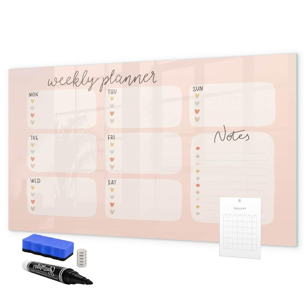 Tableau effaçable magnétique Agenda hebdomadaire avec espace pour photos