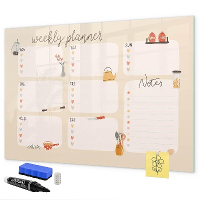 Tableau magnétique effaçable Agenda hebdomadaire avec espace pour photos