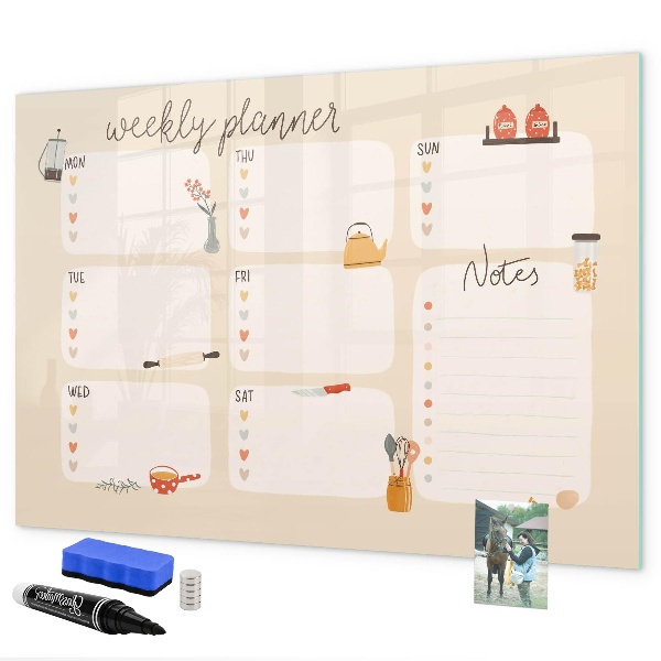 Tableau magnétique effaçable Agenda hebdomadaire avec espace pour photos