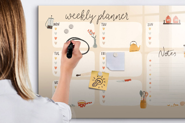 Tableau magnétique effaçable Agenda hebdomadaire avec espace pour photos