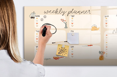 Tableau magnétique effaçable Agenda hebdomadaire avec espace pour photos