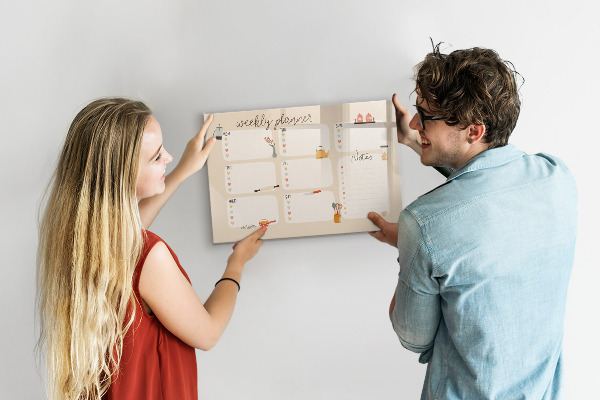 Tableau magnétique effaçable Agenda hebdomadaire avec espace pour photos